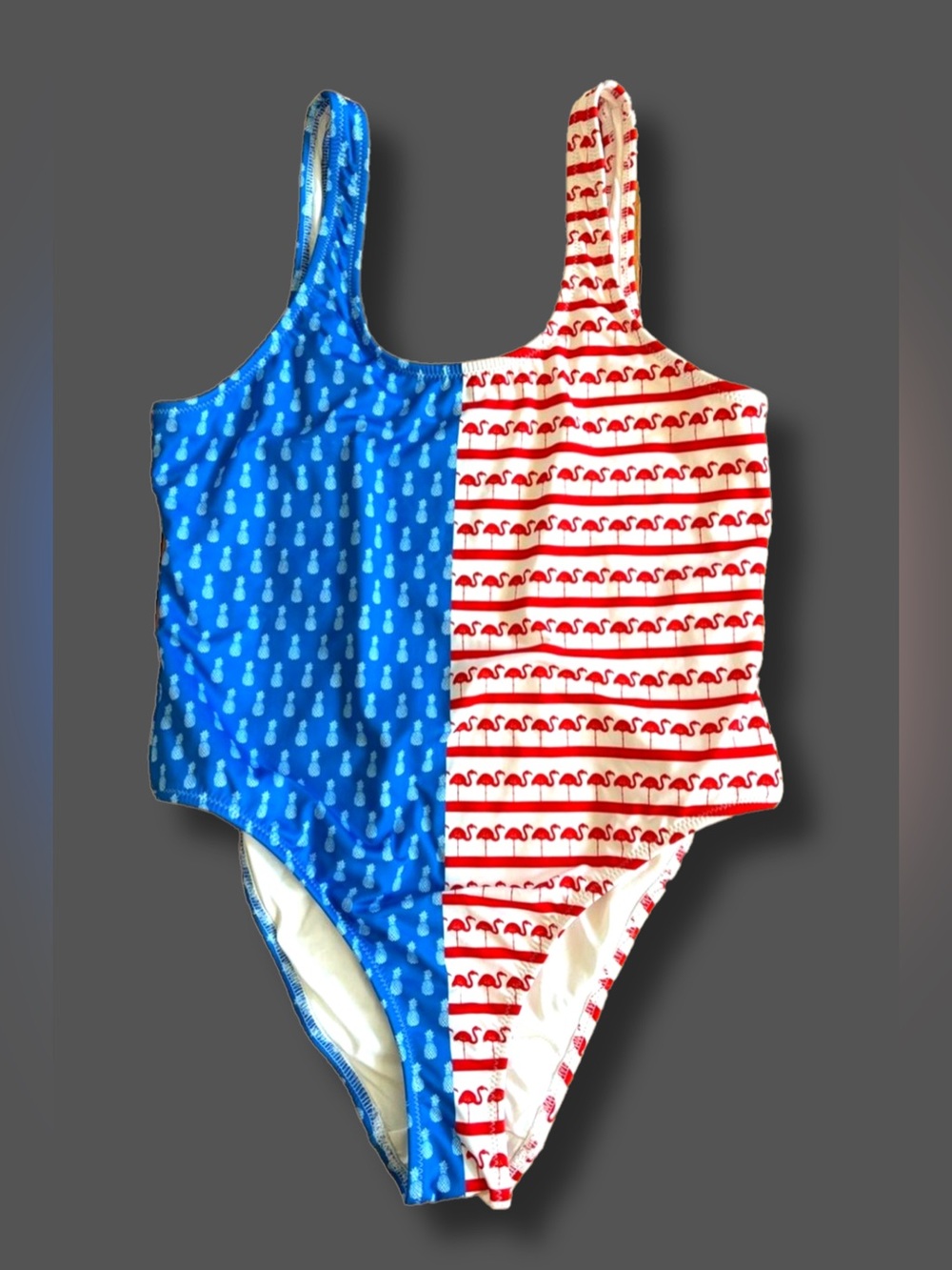 Chubbies One Piece Swimsuit Women L USA Patriotic Flamingo Pineapple NWOT